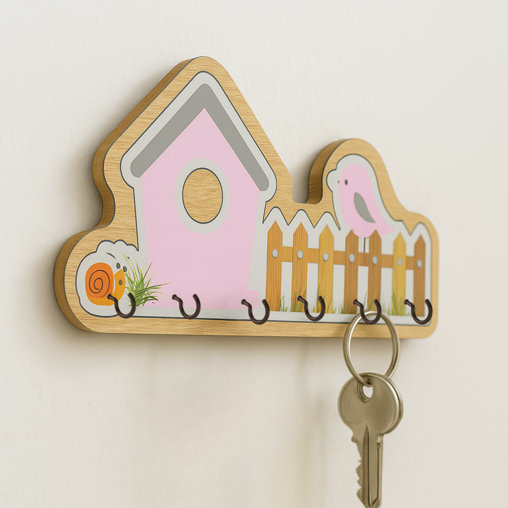 Engineered Wood House Pink Keyholder