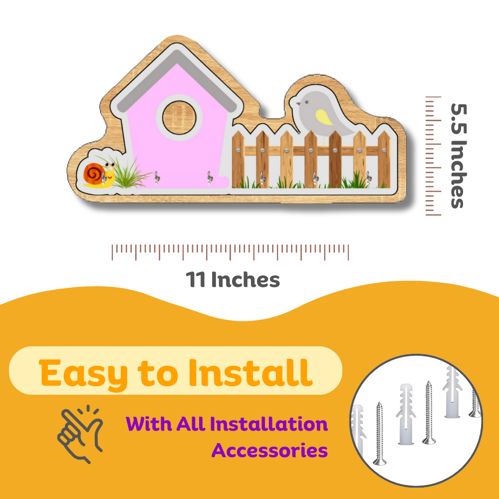 Engineered Wood House Pink Keyholder