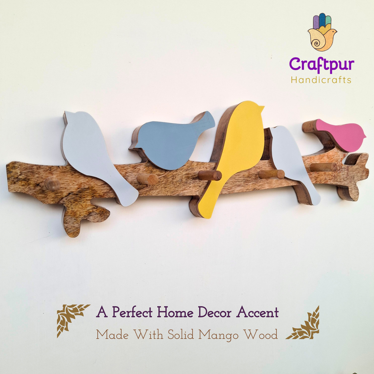 Craftpur Wooden Keyholder 5 Birds, Cute and Elegant Design