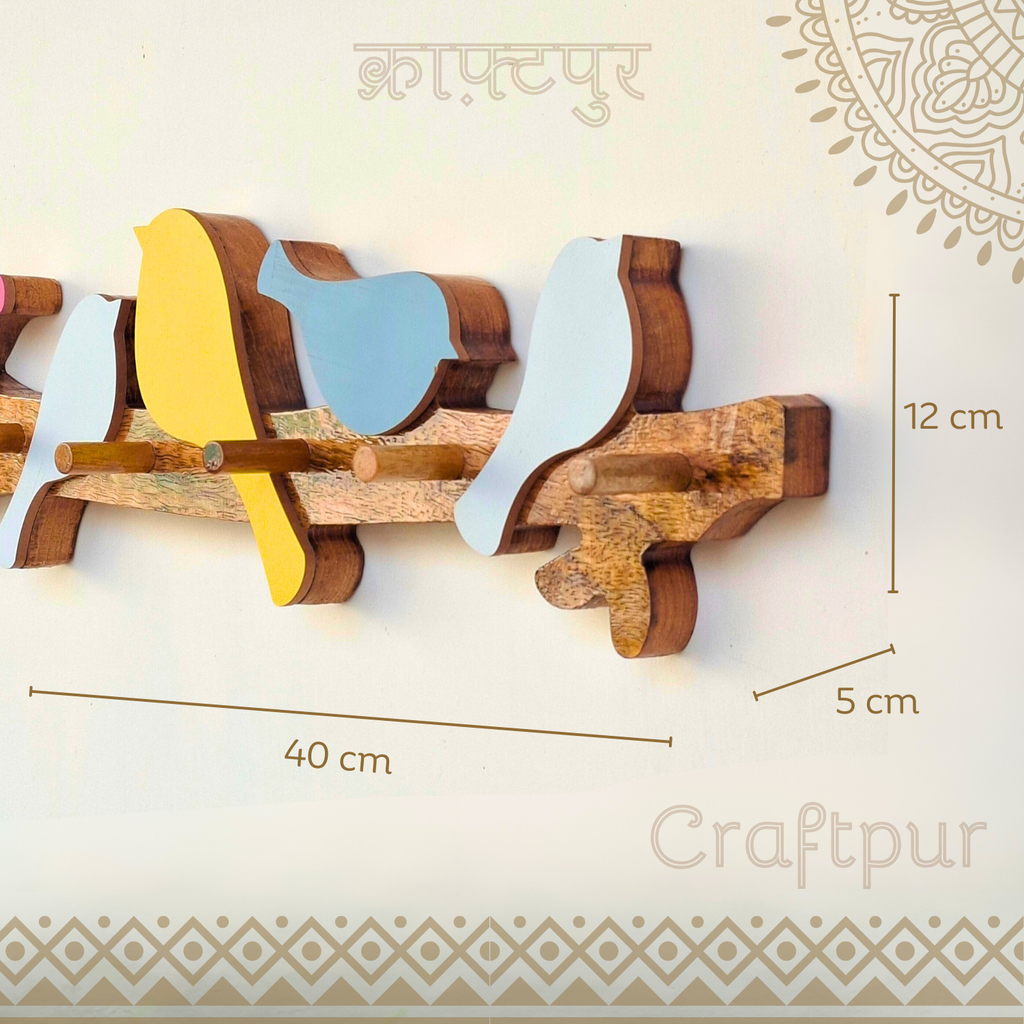 Craftpur Wooden Keyholder 5 Birds, Cute and Elegant Design