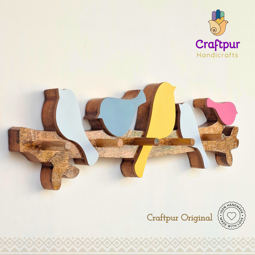 Craftpur Wooden Keyholder 5 Birds, Cute and Elegant Design
