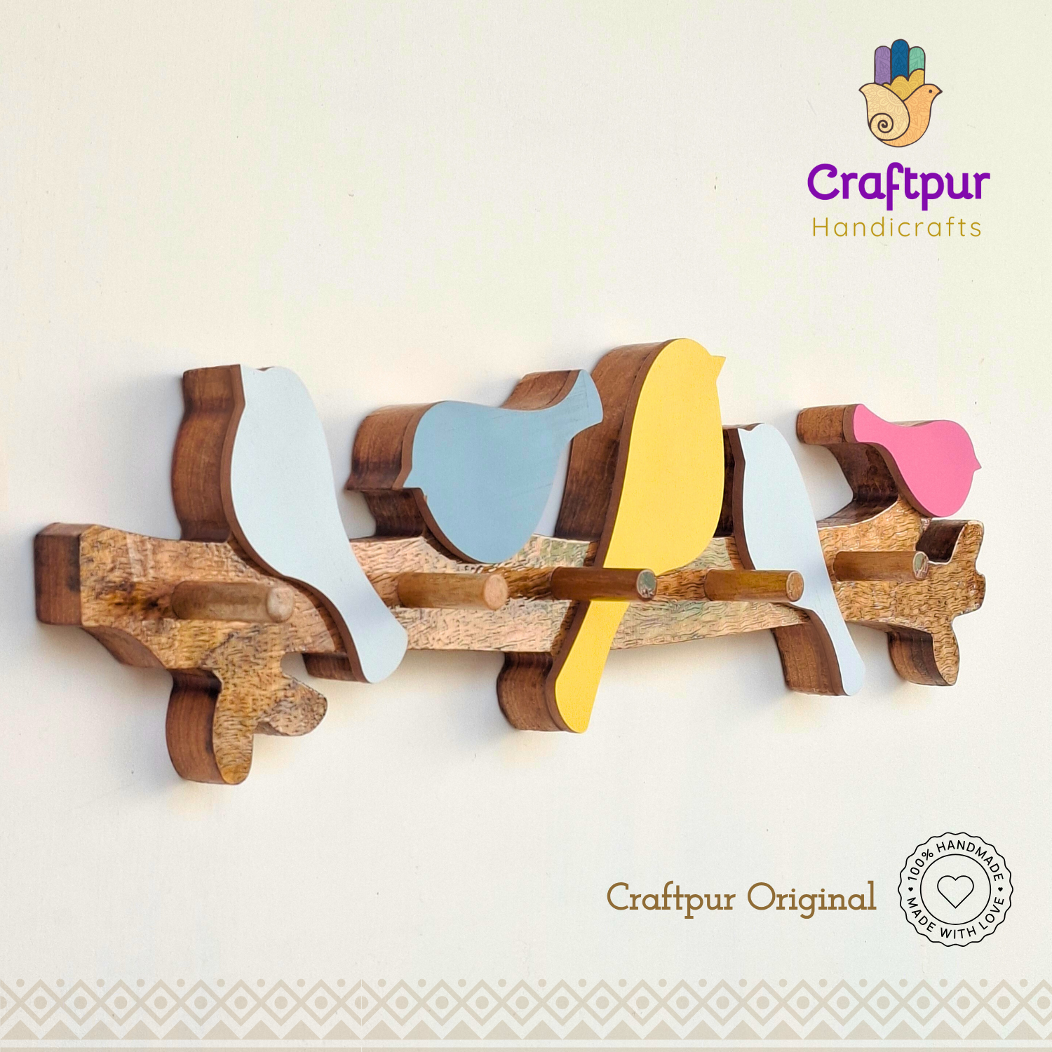 Craftpur Wooden Keyholder 5 Birds, Cute and Elegant Design