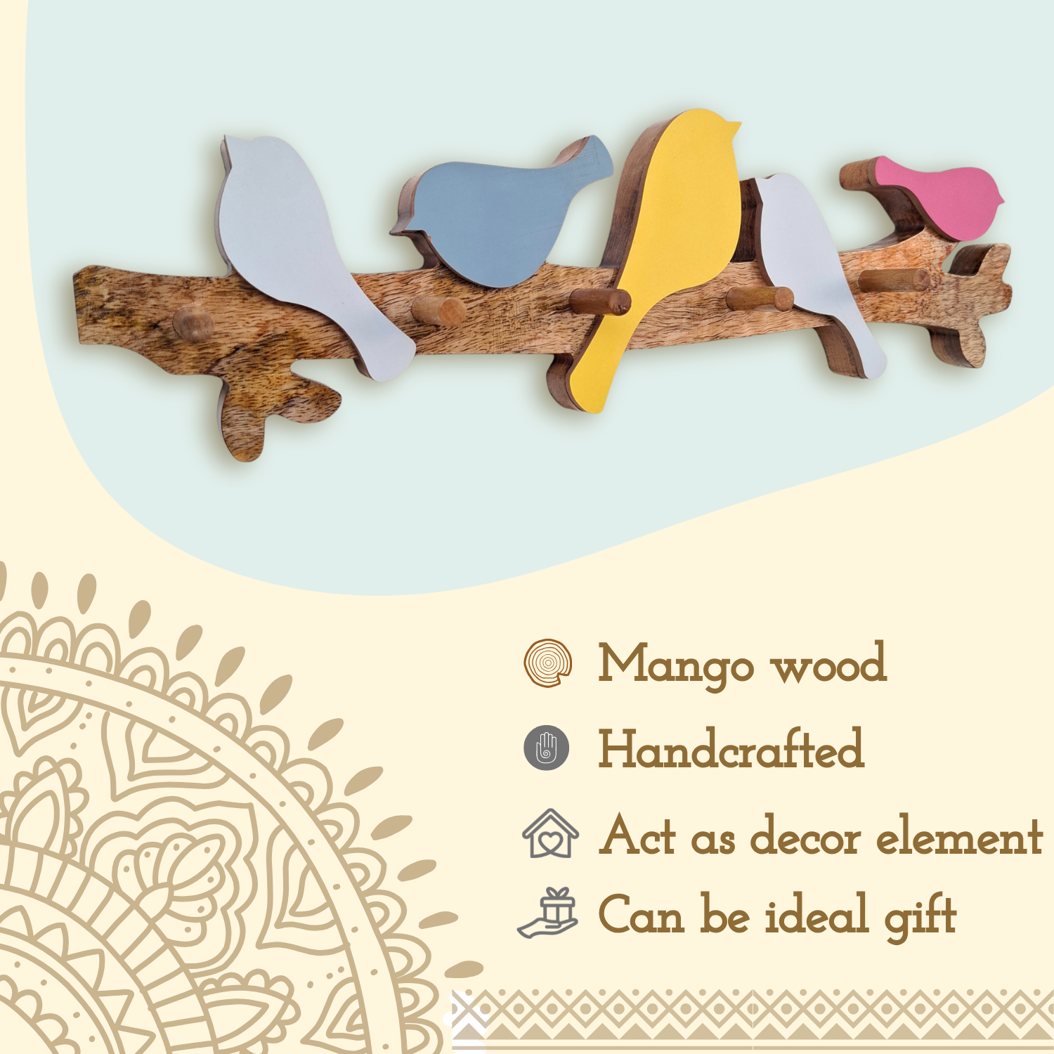 Craftpur Wooden Keyholder 5 Birds, Cute and Elegant Design