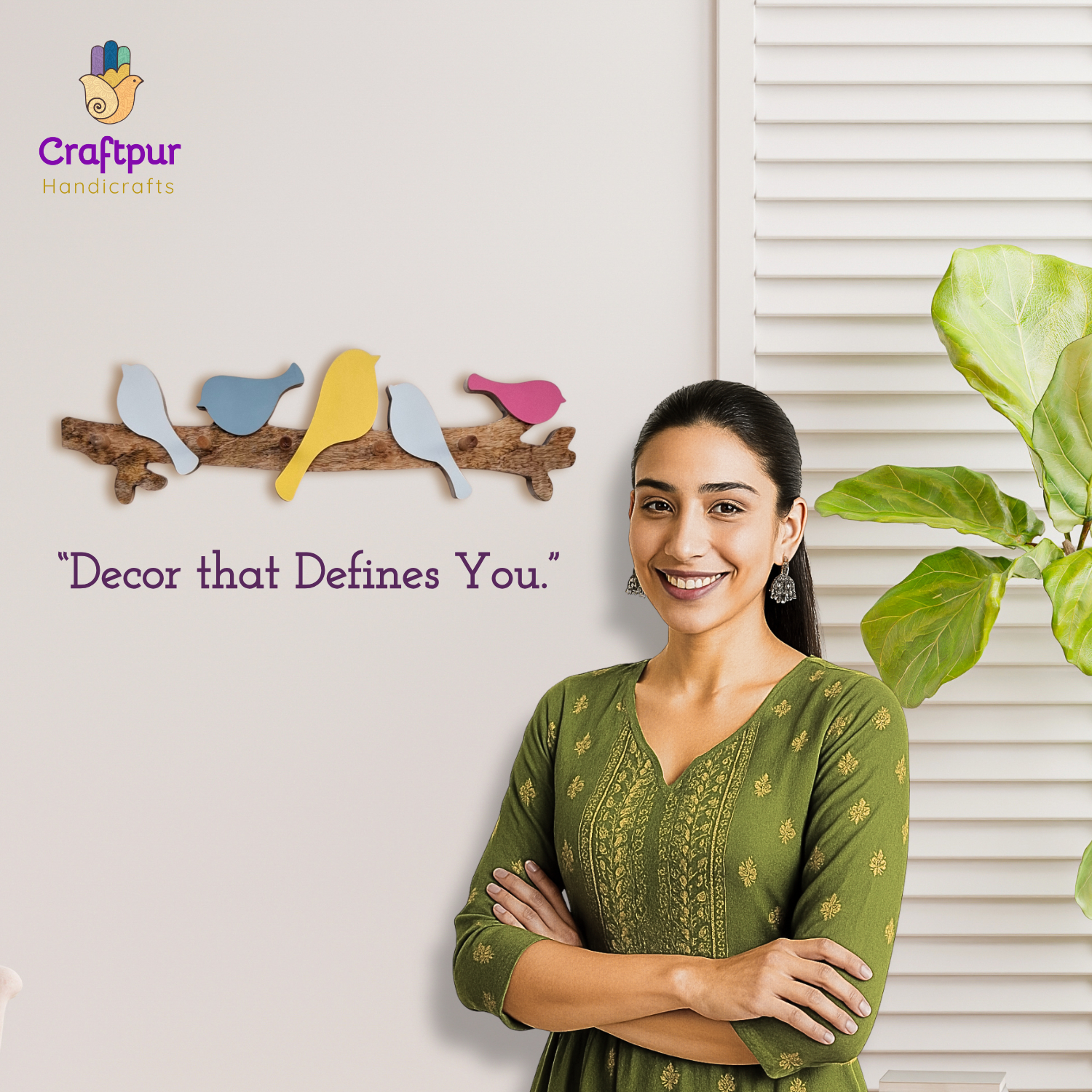 Craftpur Wooden Keyholder 5 Birds, Cute and Elegant Design