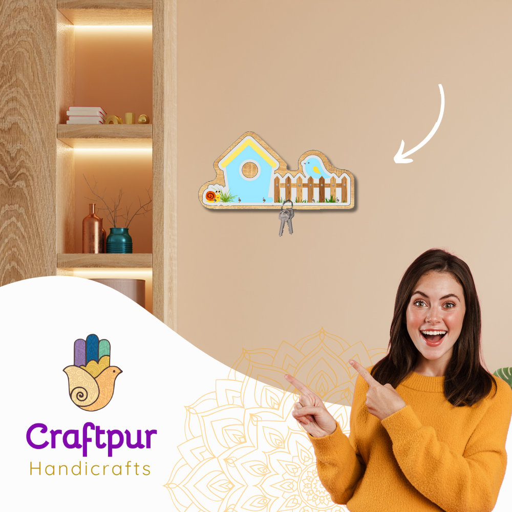 Craftpur Engineered Wood House Blue Keyholder