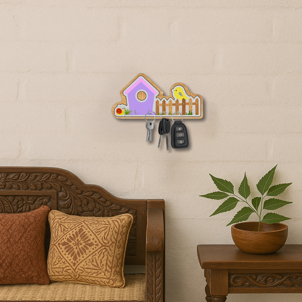 Craftpur Engineered Wood House Purple Keyholder