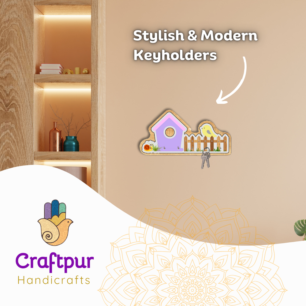 Craftpur Engineered Wood House Purple Keyholder