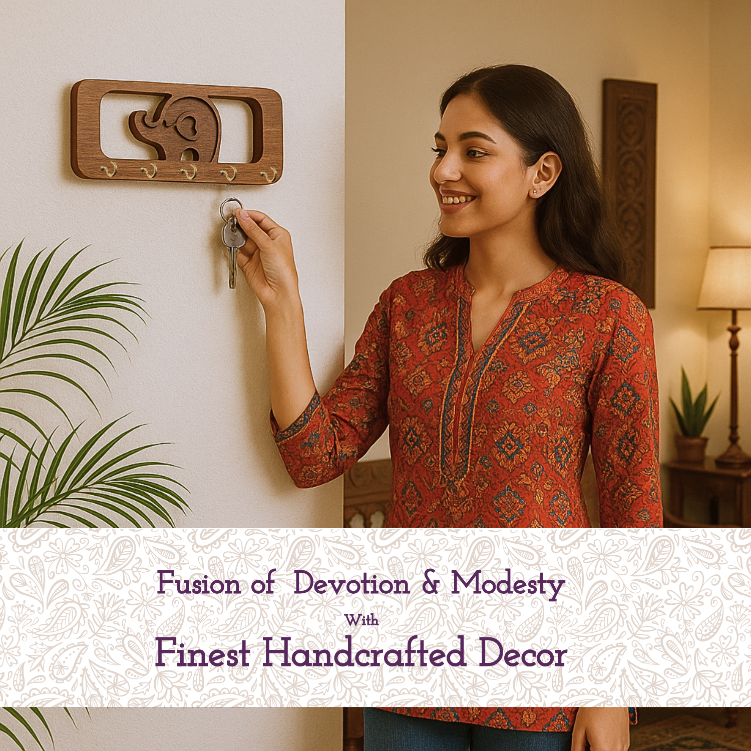 Craftpur Solid Wood Elephant Keyholder