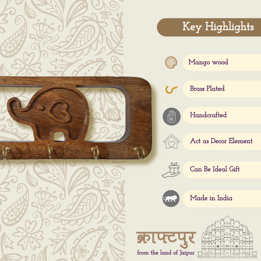 Craftpur Solid Wood Elephant Keyholder