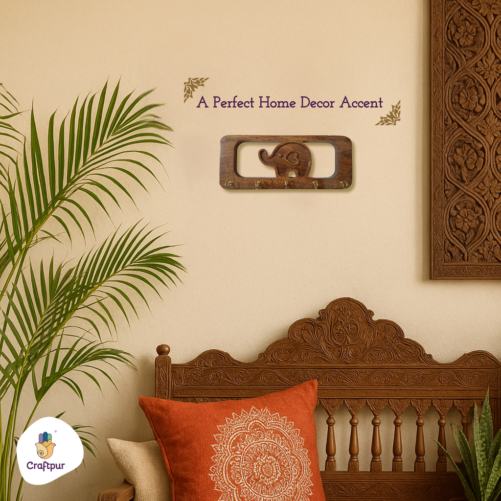 Craftpur Solid Wood Elephant Keyholder