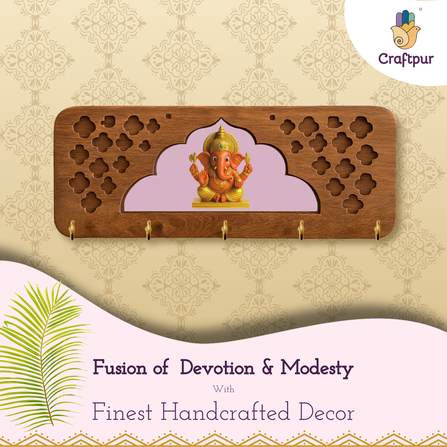Craftpur Solid Wood Jharokha Ganesh ji Keyholder