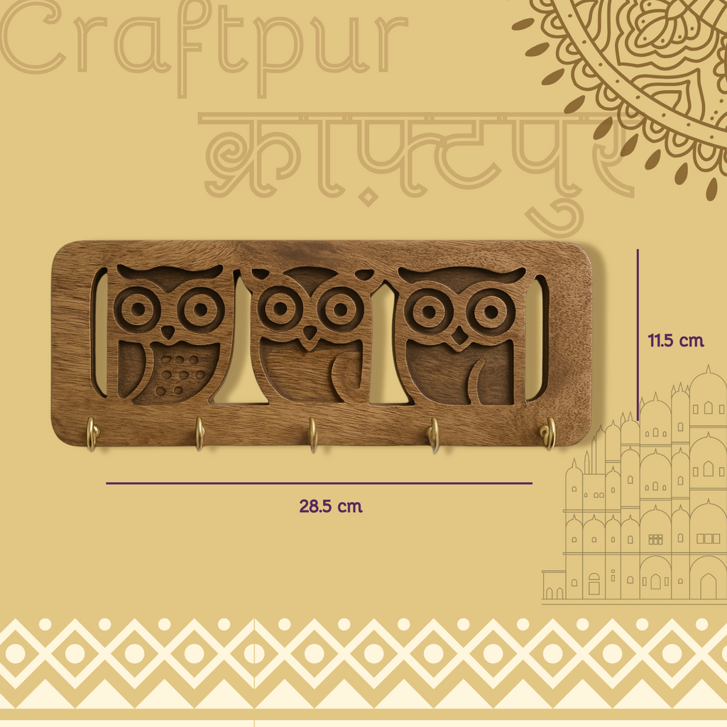 Craftpur Solid Wood Owl keyholder