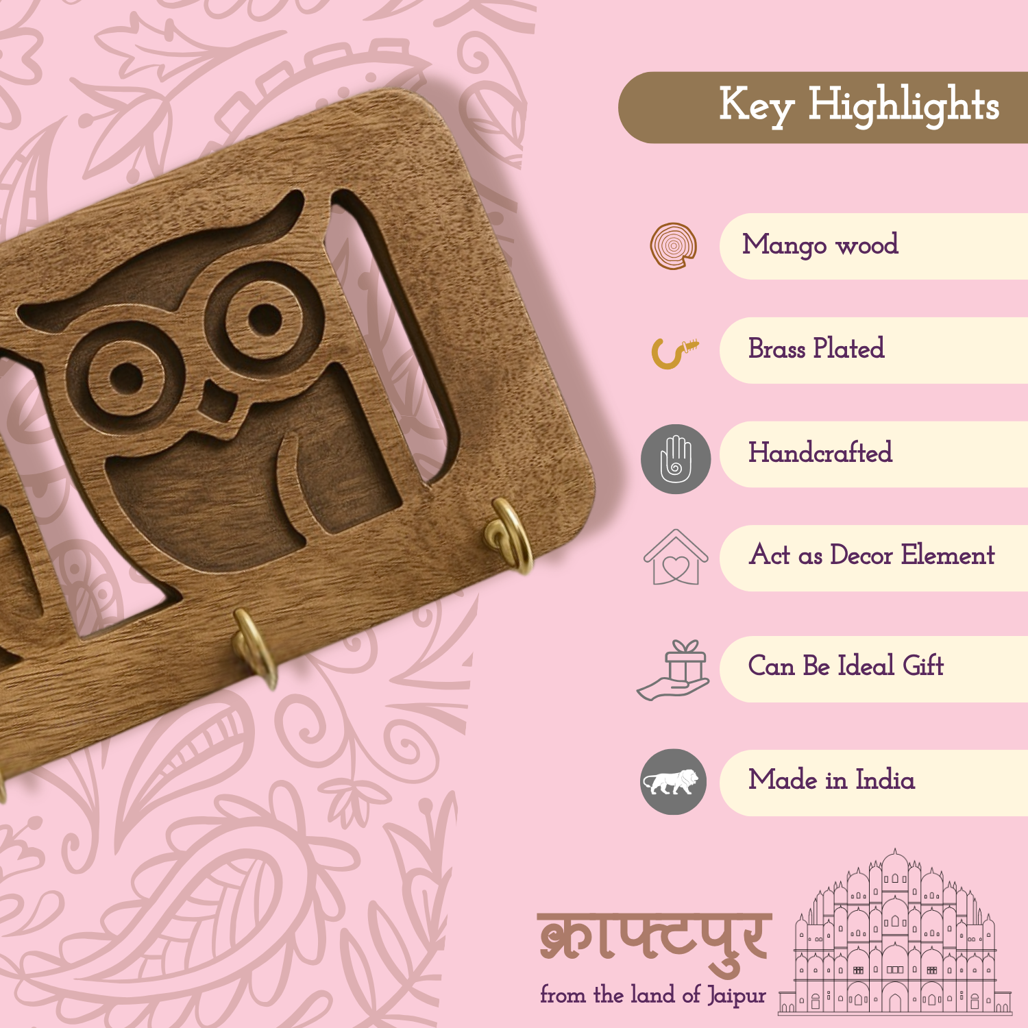 Craftpur Solid Wood Owl keyholder