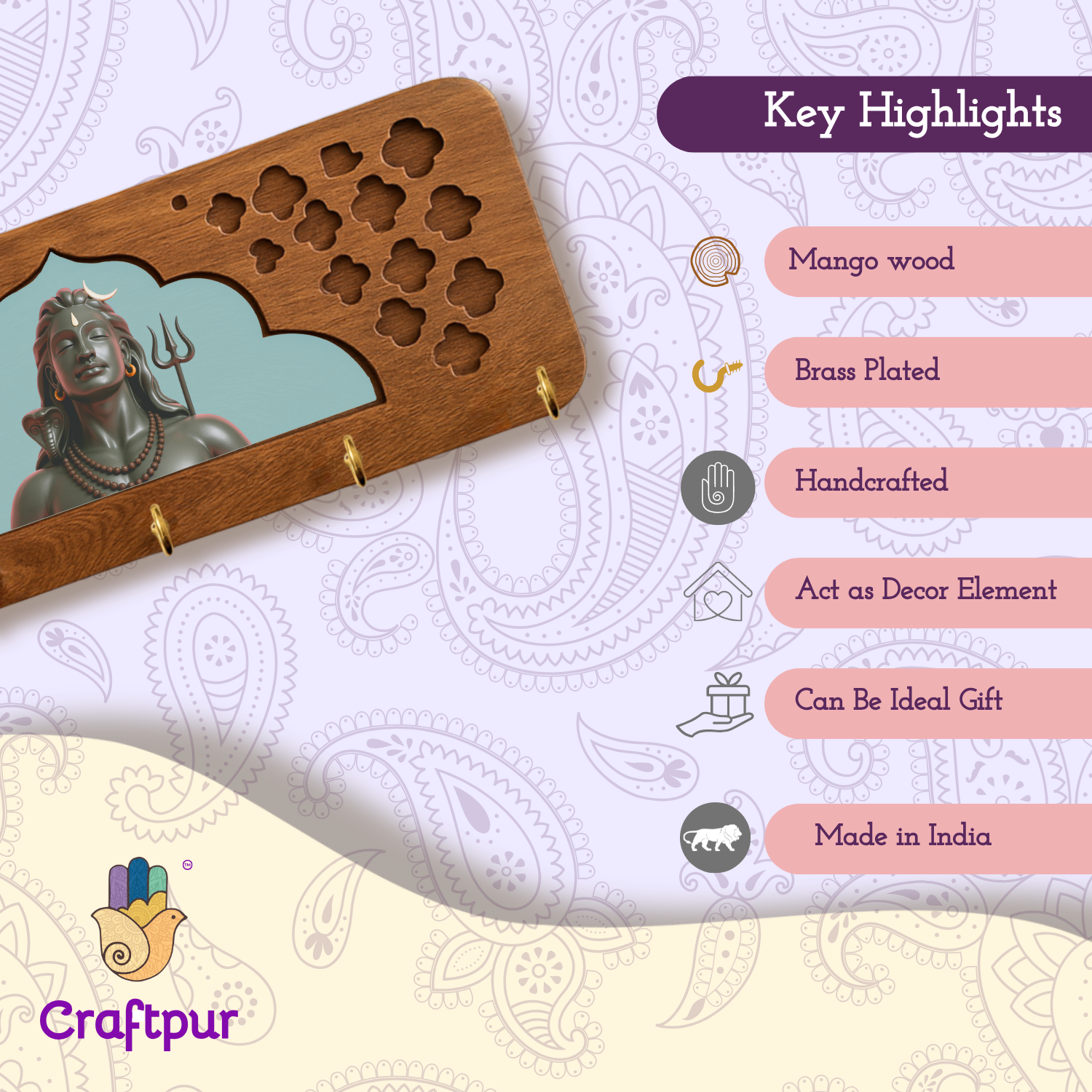 Craftpur Solid Wood Jharokha Mahadev  keyholder
